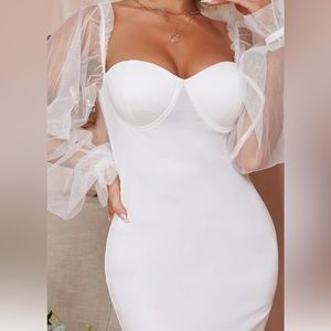 off shoulder mesh sleeve mini dress